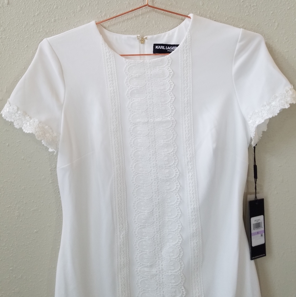 KARL LAGERFELD PARIS White Lace Trim Dress Size 6 - Picture 2 of 10